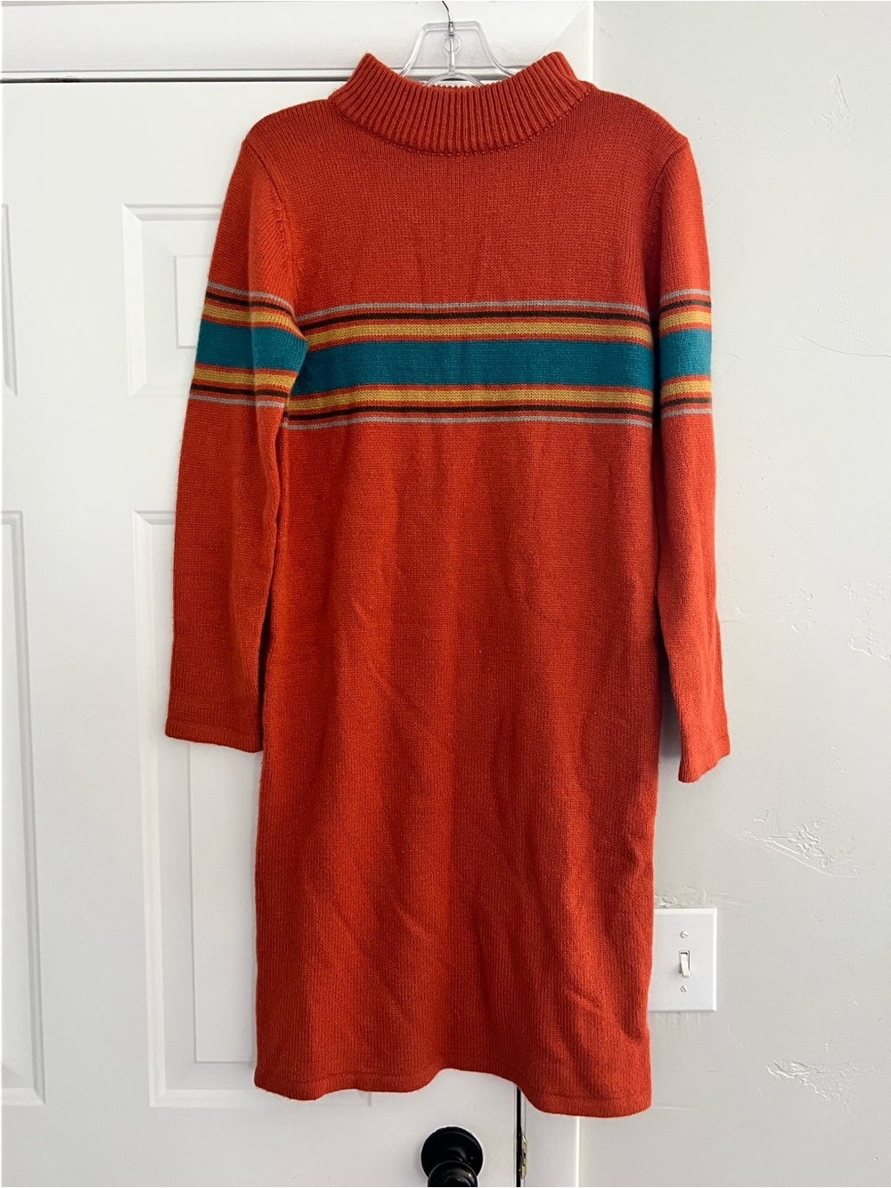 Sweet Claire Burnt Orange Stripe Knit Long Sleeve Dress